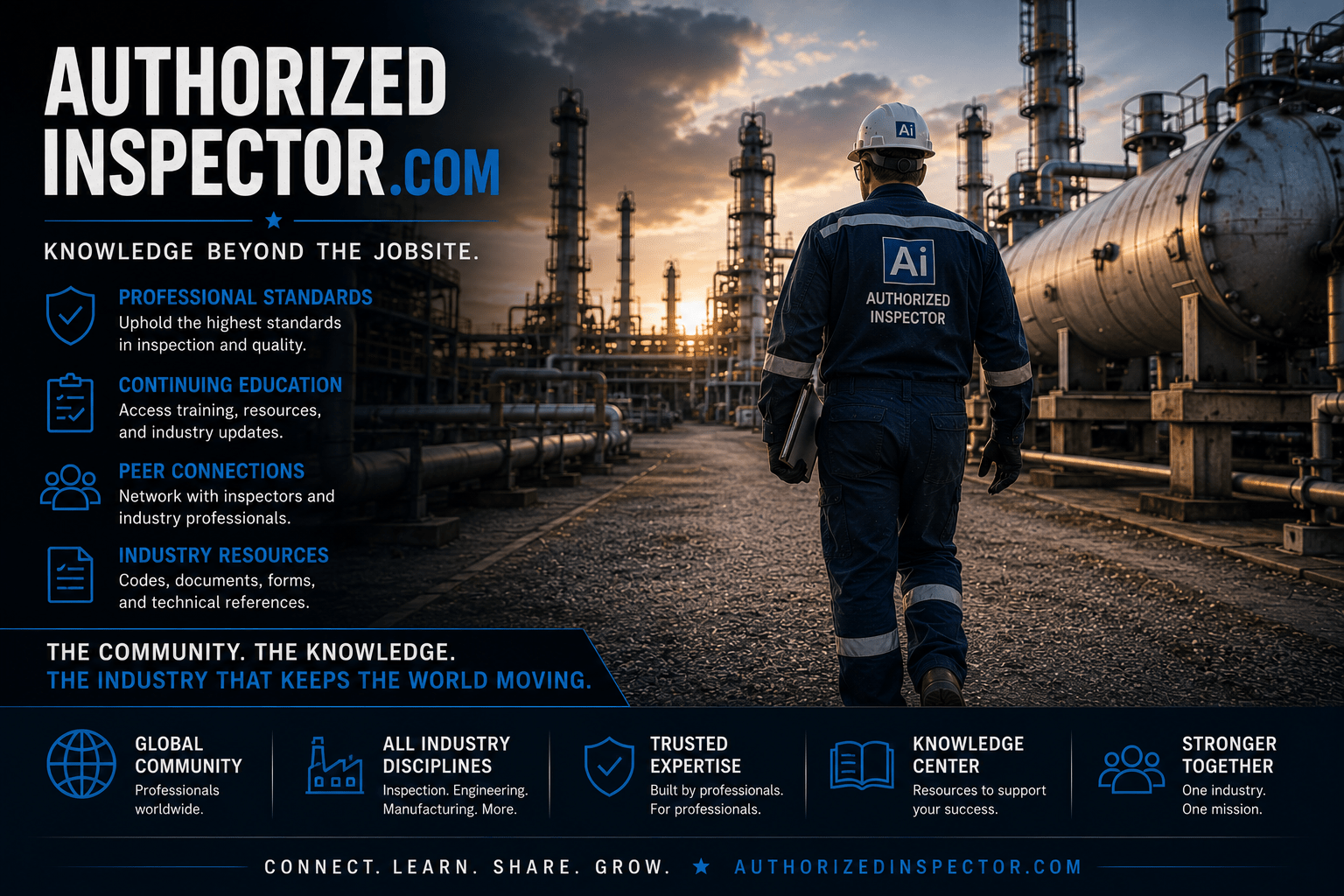 Authorized inspector at industrial sunrise